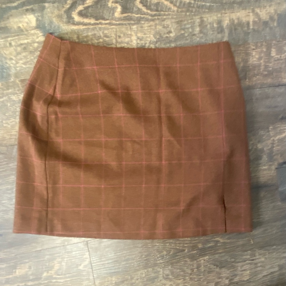 Leith Tan Plaid Mini Skirt